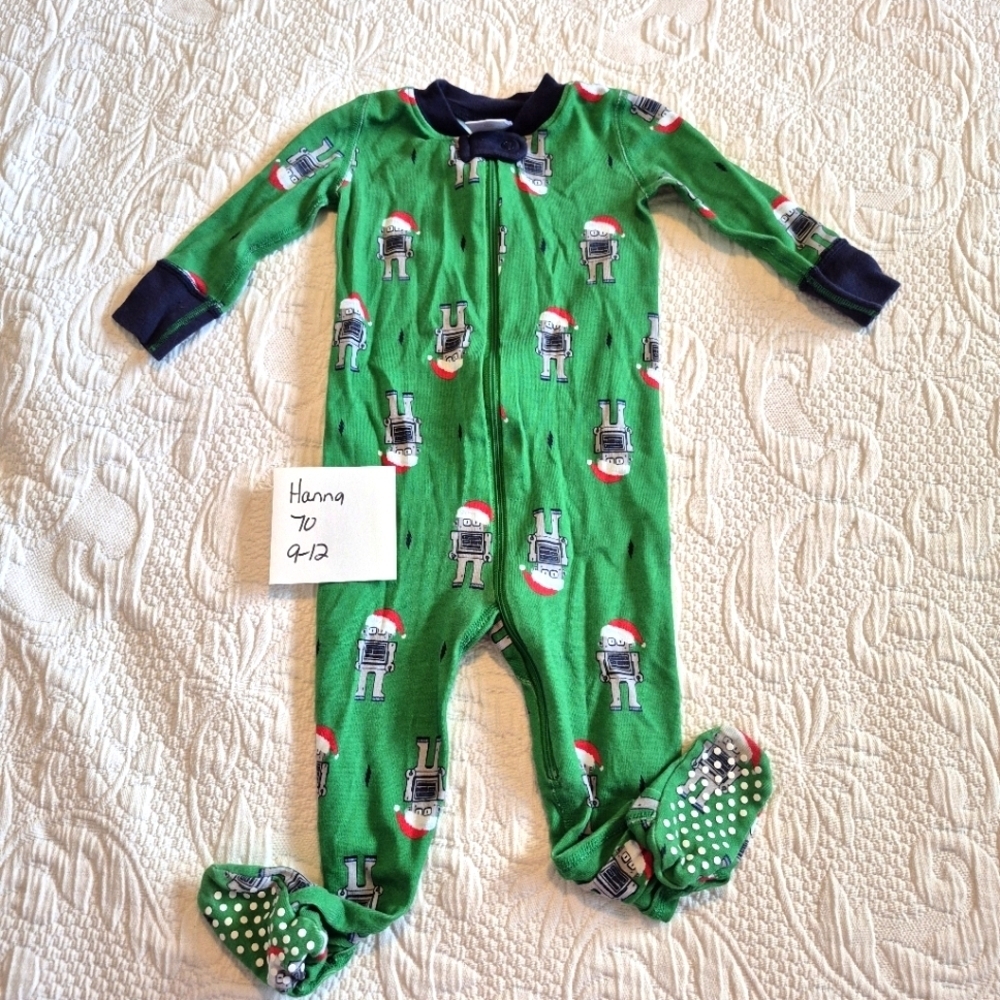 Hanna Andersson boys size 9-12 months 1 piece robot santa footie pajama VGUC